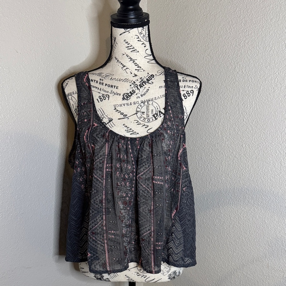 Hollister Black and Pink Patterned Tank Top